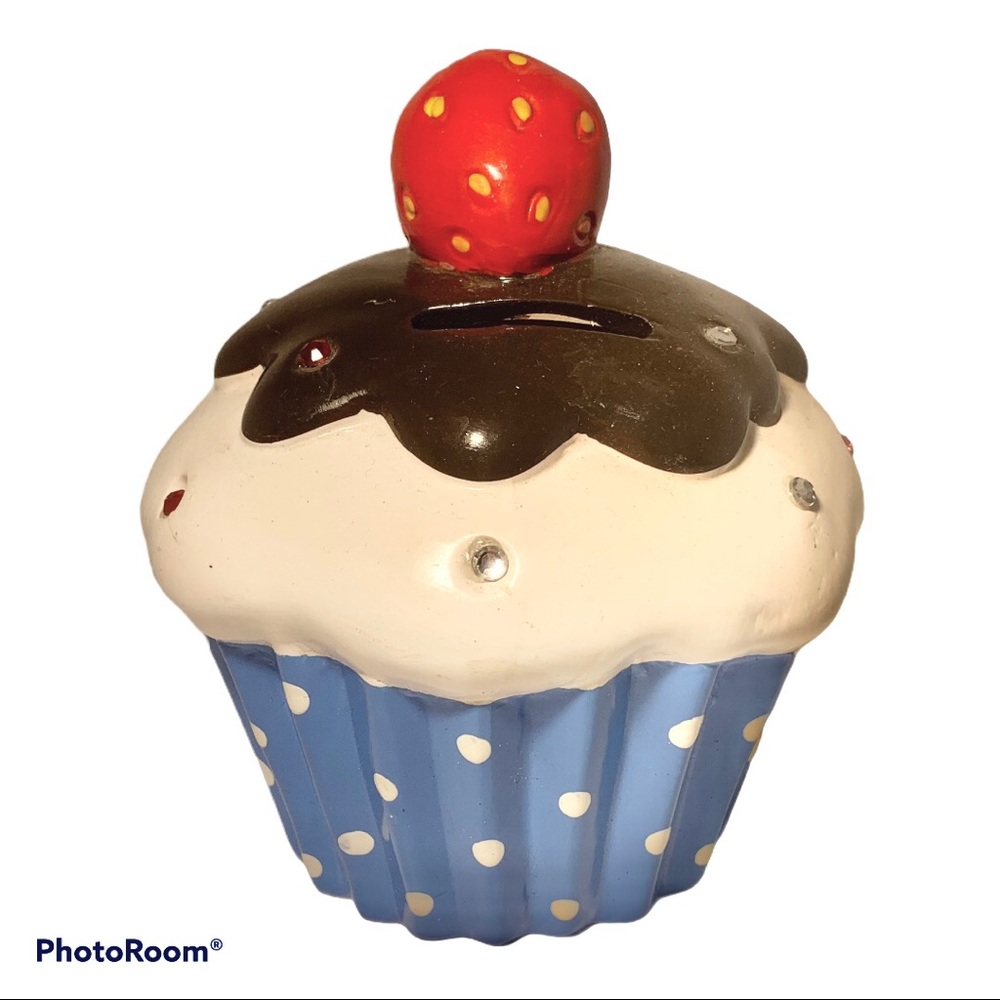 Cupcake Piggy Bank With Strawberry & Sparkles